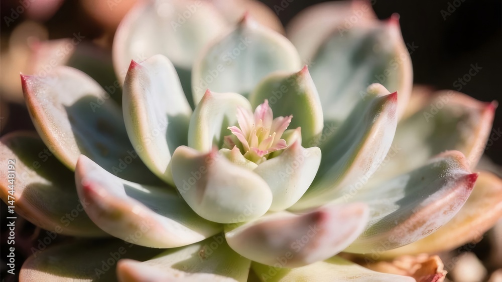 淡い緑とピンクの色調のエケベリア多肉植物のクローズアップと柔らかな照明効果 淡い緑とピンクの色調のエケベリア多肉植物のクローズアップと柔らかな照明効果
