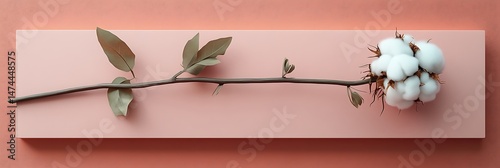 Artistic capture of a cotton flower placed on a pastel blush pink board