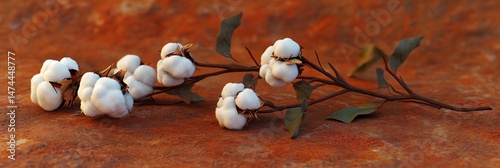 Artistic display of cotton flower on a softly textured terracotta surface