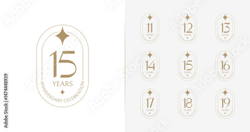 Set of elegant anniversary logo collections. Birthday symbol with badge and sparkle concept for age celebrating template