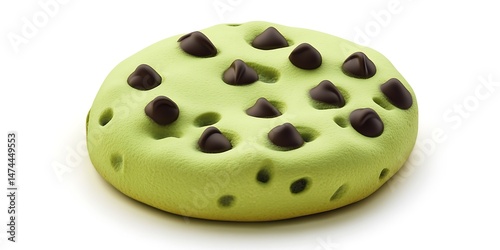 Clean and minimal chocolate chip cookie in soft green, bold linear icon captured in HD quality