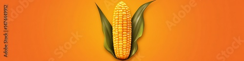 Clean and sleek yellow corn icon, linear design against a vibrant orange background, HD realism