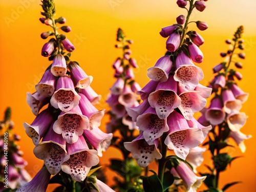 Aerial Drone Shot of Vibrant Purple Foxglove Flowers in Bloom, Plantain Family