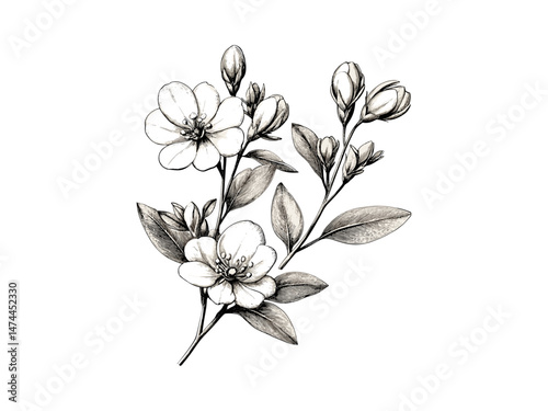 Old style botanical engraving of waxflower, hand-drawn flora sketch, vintage flower print, aesthetic wall decor, antique bloom art, floral illustration print,