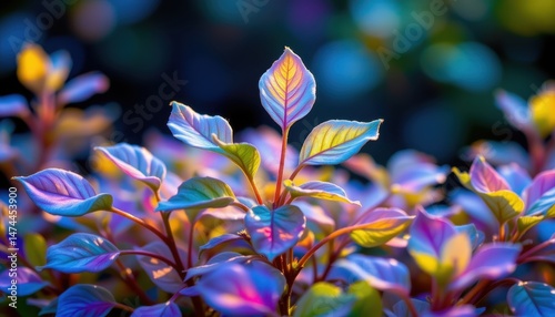 a glowing, magical herb whose leaves shimmer with iridescent colors under the soft moonlight.