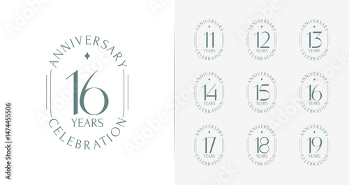 Minimal anniversary number logo. Age celebration symbol with beauty badge concept for birthday template photo