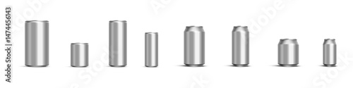 Aluminum beverage can bottle vector realistic set. Realistic aluminum drink cans