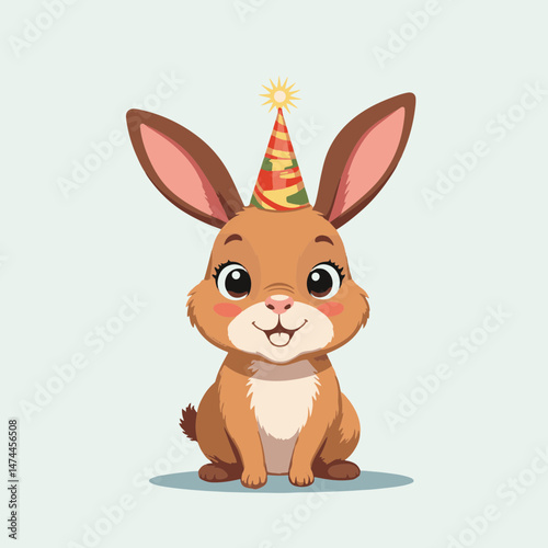 Cute Rabbit with Birthday Hat on Soft Background for Celebration Blogs, Children's Parties, Greeting Cards, and Festive Illustrations