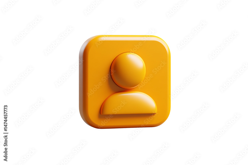 A glossy orange square icon featuring a simple user symbol with circular head and half-torso, isolated on a transparent background