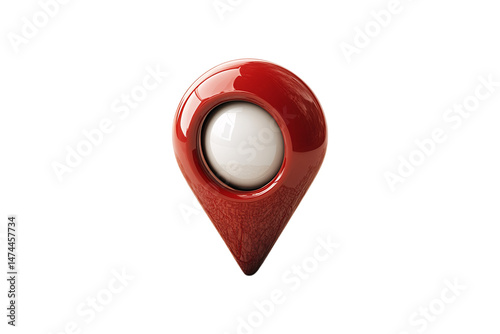 Obraz na płótnie A glossy red 3D location pin with a central white sphere, symbolizing map navigation, isolated on a transparent background w salonie