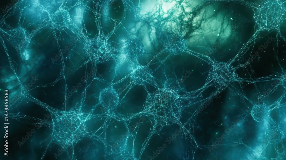 Fototapeta premium Abstract Neural Network Visualization with Glowing Connections and Dark Background Illustration