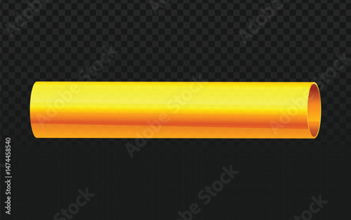 Realistic vector graphic of a golden pipe cylinder. Isolated industrial object perfect for construction, plumbing, technical diagrams, or design projects. Transparent background.
