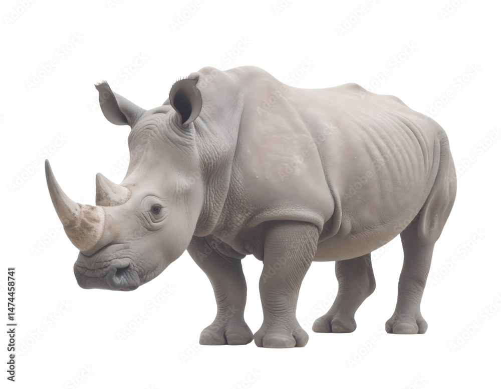 Obraz premium Rhino Stands, Powerful Creature, Transparent Background