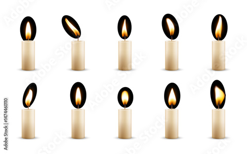 Candle fire realistic vector collection. Candles with flame.