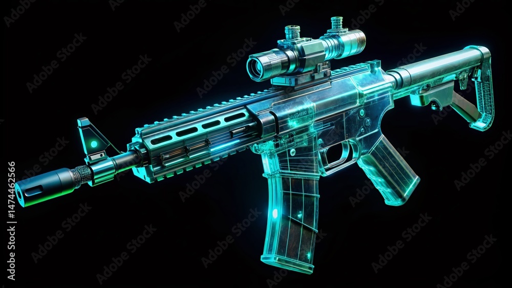 Naklejka premium Anti-Drone Gun System, Night Vision, High-Tech Weapon, 3D Render, Security Technology