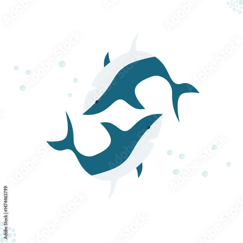 Two sharks with bubbles. Vector illustration of a shark