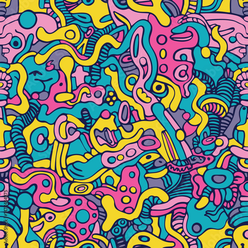 Colorful Hand-Drawn Abstract Pattern with Fun Elements