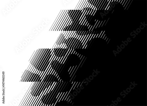 Smooth Vector transition from black to white. Abstract striped pattern creating a camouflage effect similar to the skin of an animal or reptile. Vector background of thin broken lines. Halftone