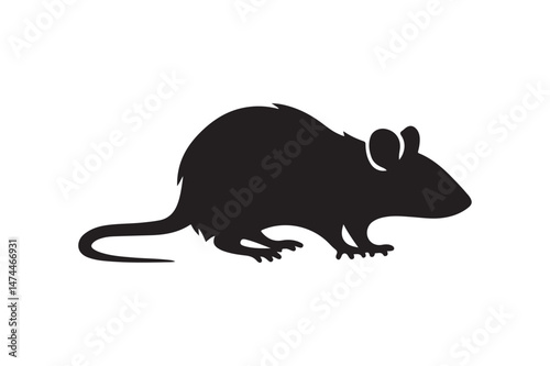 A simple black silhouette of a rat in side view, minimal vector style