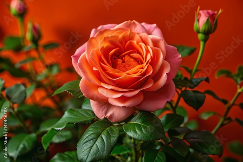 Blooming Pink Rose in Lush Garden - Beautiful Flower Stock Photo