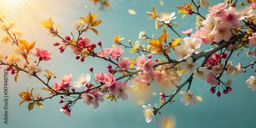 Blooming Spring: Double Exposure of Flowers and Trees