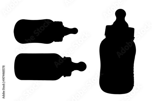 Baby bottle icon. Simple and cute infant feeding bottle clipart illustration. Features a blue and yellow design with milk silhouette