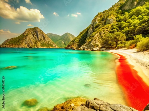 Breathtaking Turquoise Beach & Majestic Mountains: Long Exposure Seascape Photography