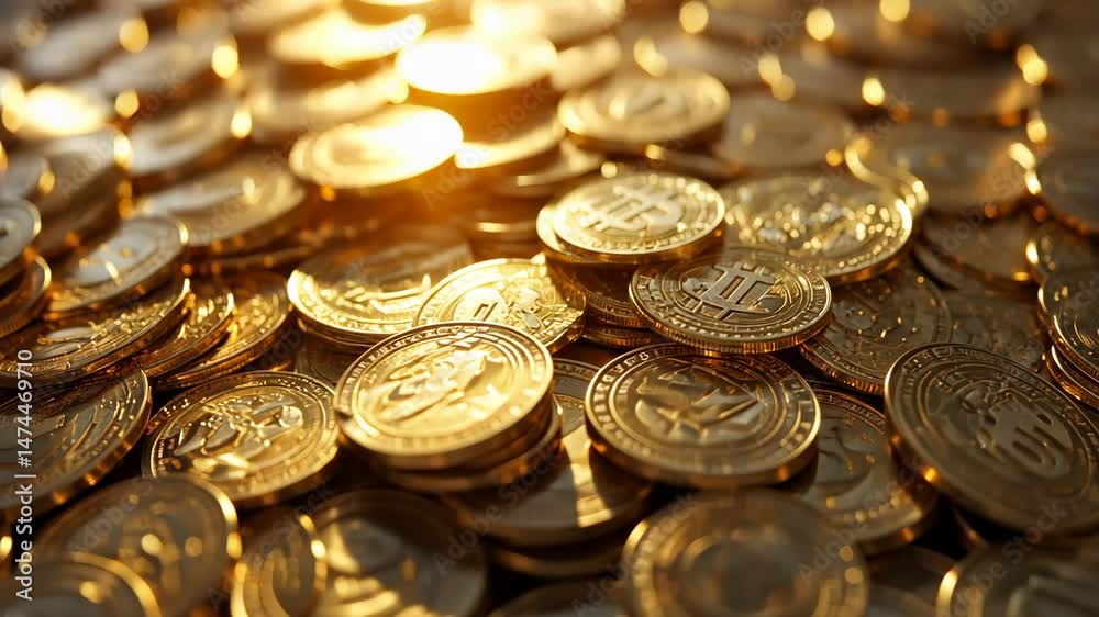 Bitcoin Cryptocurrency represented as Gold Coins. Decentralized Asset Wallpaper. Bitcoin Cryptocurrency represented as Gold Coins. Decentralized Asset Wallpaper.