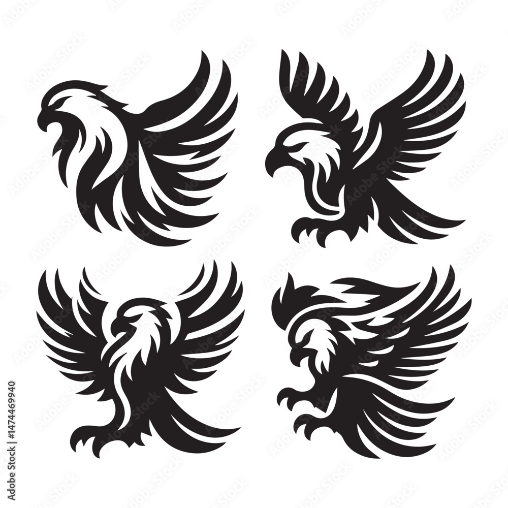 Fototapeta premium Set of Black Eagle Illustrations