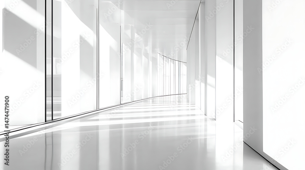 Obraz premium A large, empty room with white walls and a white floor