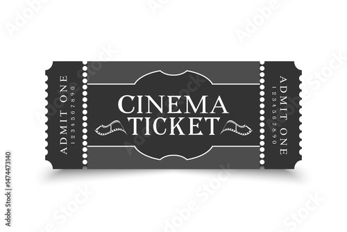 Cinema ticket template retro design with filmstrip emblems. Movie ticket design. Vector illustration