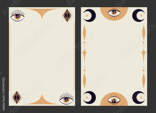 Tarot card template frames with magical eye symbol. Tarot frames decorated with All seeing eye. Vector illustration