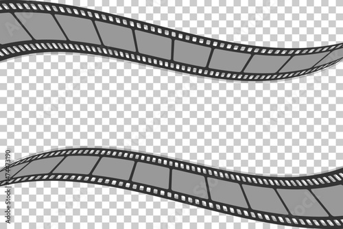 Movie film banner with filmstrips on transparent background. Cinema template. Vector illustration