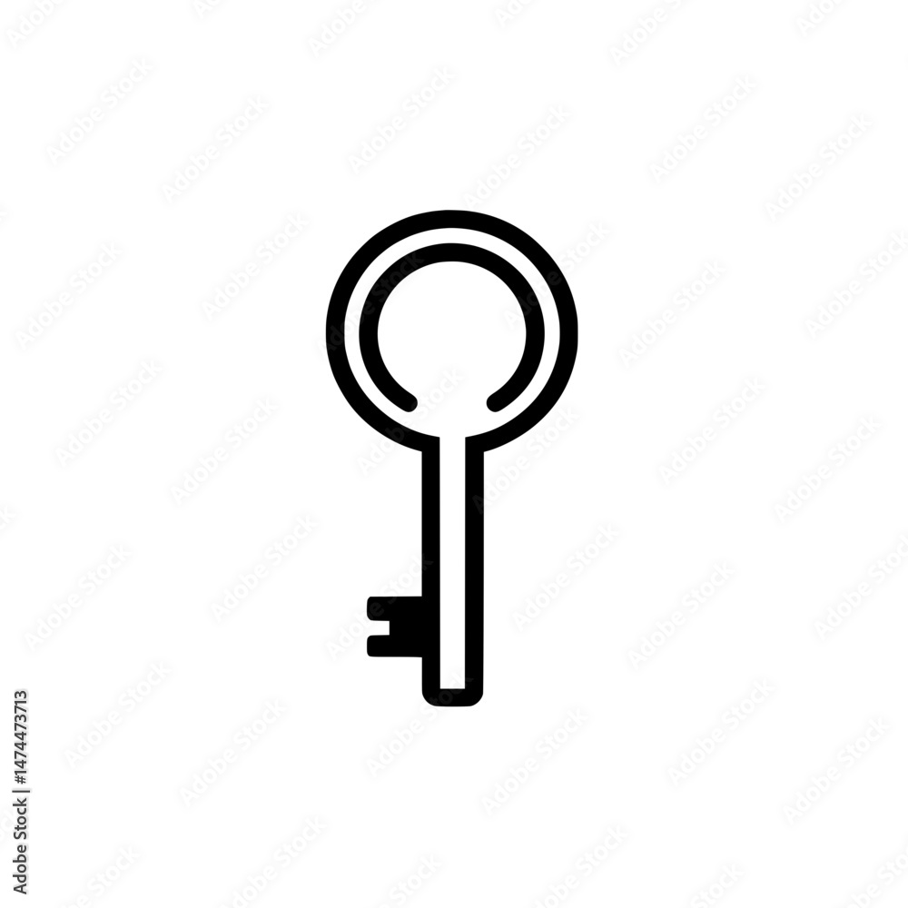 Minimal key icon in outline style representing access, security, and unlocking concepts in black and white Minimal key icon in outline style representing access, security, and unlocking concepts in black and white