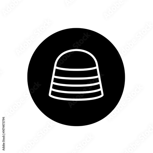 Black background thimble icon with white contour lines, representing handcraft or needlework protection tool
