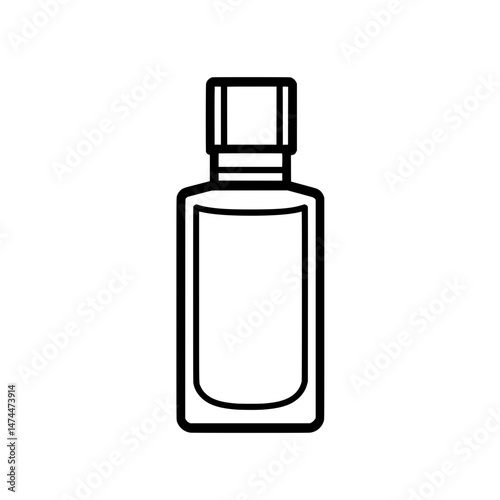 Outline icon of rectangular bottle with cap in black and white style for representing containers or cosmetics