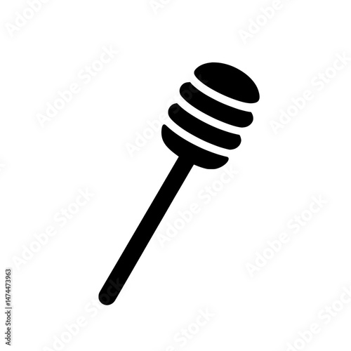 Black and white honey dipper icon with simple stick handle and rounded grooves used for beekeeping or culinary themes