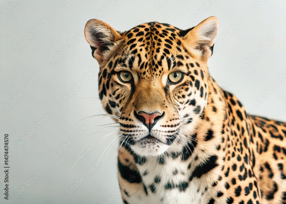 Fototapeta premium Close-up of Discolored Leopard Muzzle, Confident Night Portrait, Wildlife Photography