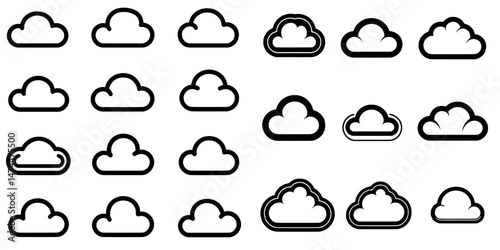 Cloud line web icons are available, featuring a cloud shape linear set that can be downloaded, including signs related to cloud computing