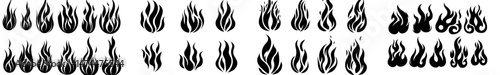 Tattoos and stickers featuring tribal fire flames, along with car decals and motorcycle stickers, showcase hot modern icons with gothic patterns of curved flames and tribal blazes resembling devil