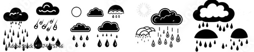 A modern set of weather icons is available, featuring sun, clouds, rain, and lightning
