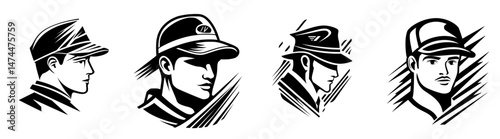 Modern icon featuring the silhouette of a gentleman in a retro hat with a vintage logo