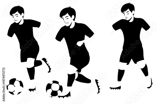 Soccer players set against white with modern balls are isolated