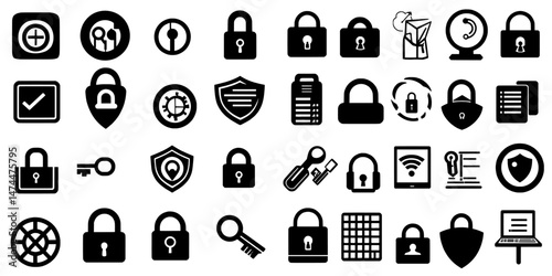 Internet security is represented by modern icons such as keys, locks, and safe web access