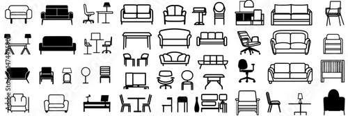 The lines of furniture, chair, armchair, lounge, sofa, and couch are modern icons
