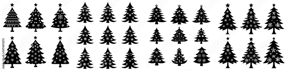 Obraz premium Modern stylized black silhouette christmas trees simple symbols