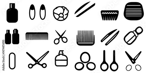 A cosmetics set featuring line and silhouette represents beauty and cosmetics icons