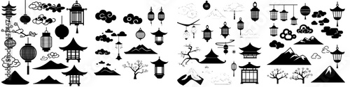 Modern decor incorporates Japanese and Chinese Asian motif pattern elements