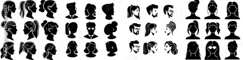 Modern silhouettes of a man and a woman's face are depicted, along with male and female heads
