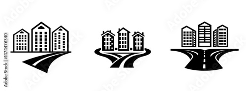 Urban dwelling emblem, city sign or metropolitan living symbol